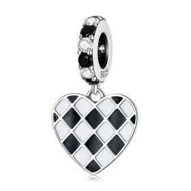 Pandora Style Black and White Grid Love Dangle - SCC2178 Pandora Style Black and White Grid Love Dangle - SCC2178