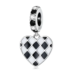 (image for) Pandora Style Black and White Grid Love Dangle - SCC2178