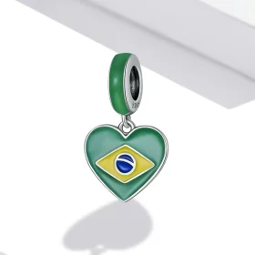 Pandora Style Brazil Flag with Love Heart Dangle - SCC2084 Pandora Style Brazil Flag with Love Heart Dangle - SCC2084