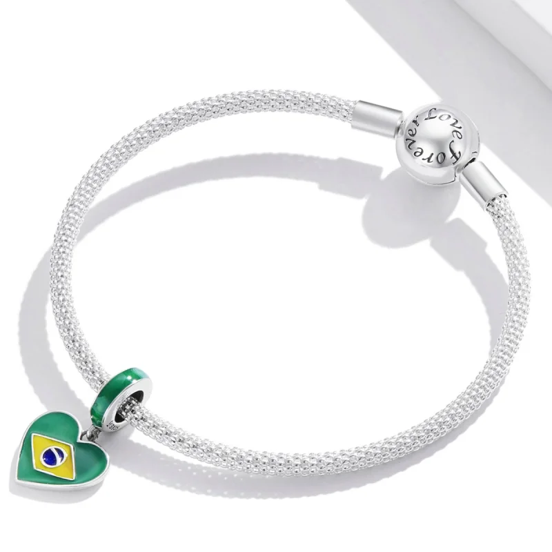 (image for) Pandora Style Brazil Flag with Love Heart Dangle - SCC2084 - View 3
