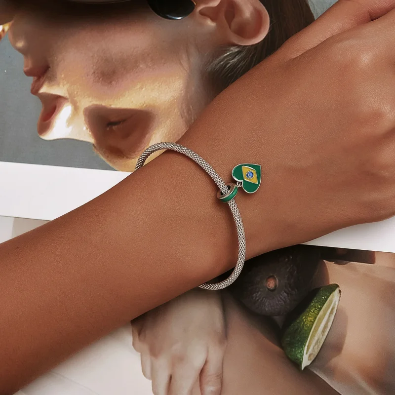 (image for) Pandora Style Brazil Flag with Love Heart Dangle - SCC2084 - View 5