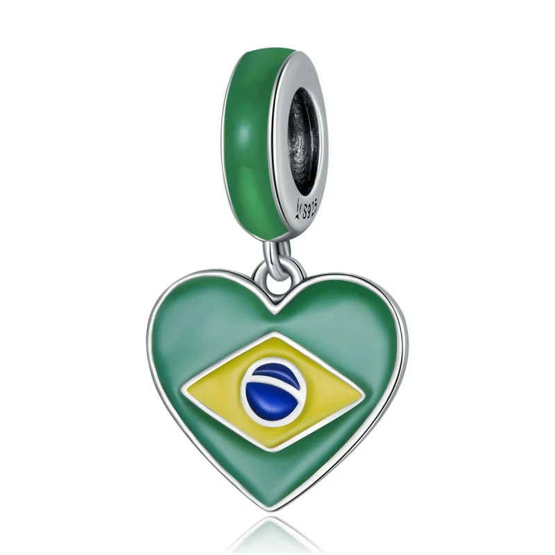 (image for) Pandora Style Brazil Flag with Love Heart Dangle - SCC2084 - Product Image