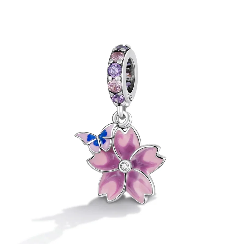 (image for) Pandora Style Butterflies and Flowers Dangle - SCC2185 - View 2