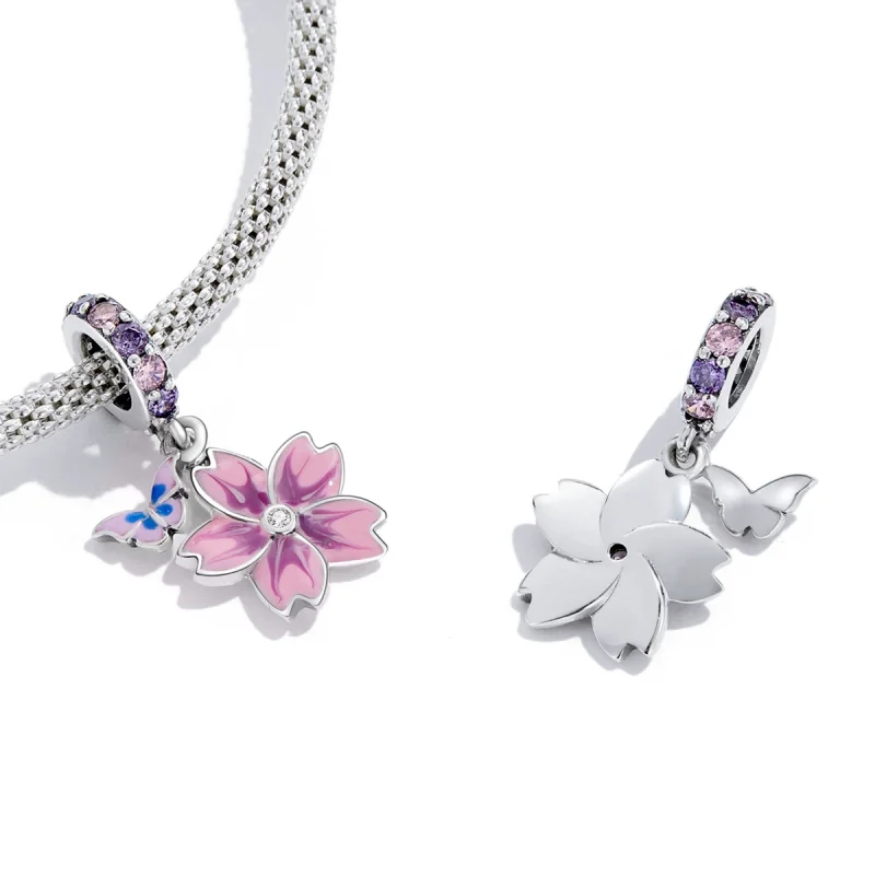 (image for) Pandora Style Butterflies and Flowers Dangle - SCC2185 - View 3