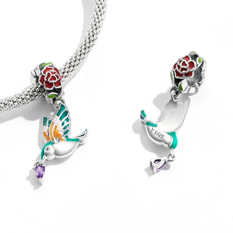 (image for) Pandora Style Flowers and Birds Dangle - SCC2195 - View 3