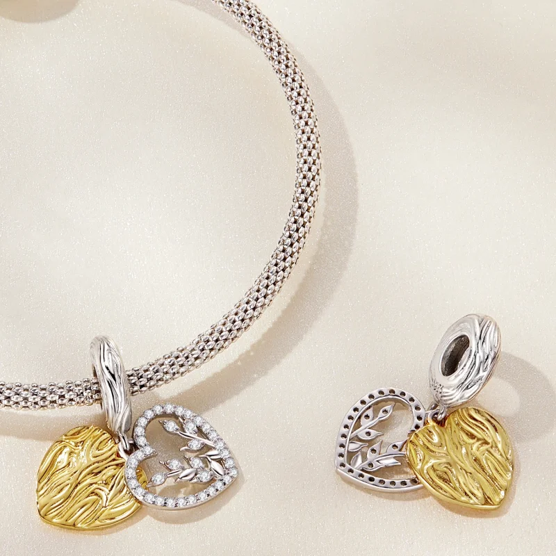 (image for) Pandora Style Heart Shaped Leaves Dangle - BSC670 - View 4