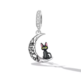 Pandora Style Moon Black Cat Dangle - SCC2218 Pandora Style Moon Black Cat Dangle - SCC2218
