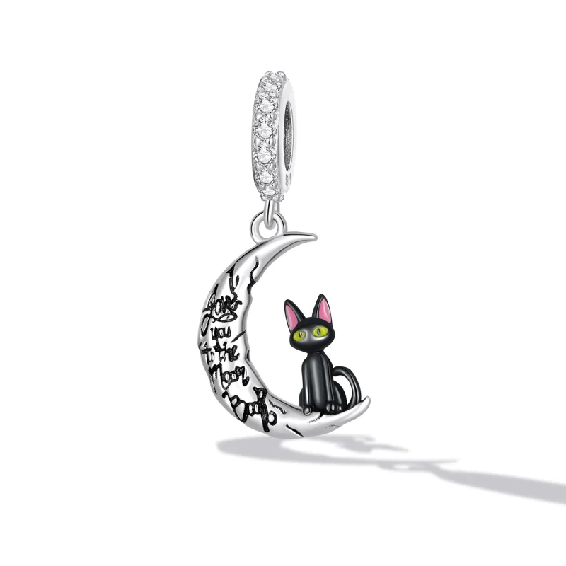 (image for) Pandora Style Moon Black Cat Dangle - SCC2218 - View 2