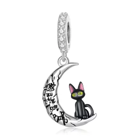 Pandora Style Moon Black Cat Dangle - SCC2218 Pandora Style Moon Black Cat Dangle - SCC2218