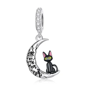 (image for) Pandora Style Moon Black Cat Dangle - SCC2218
