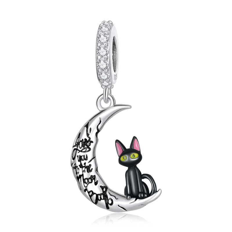 (image for) Pandora Style Moon Black Cat Dangle - SCC2218 - Product Image