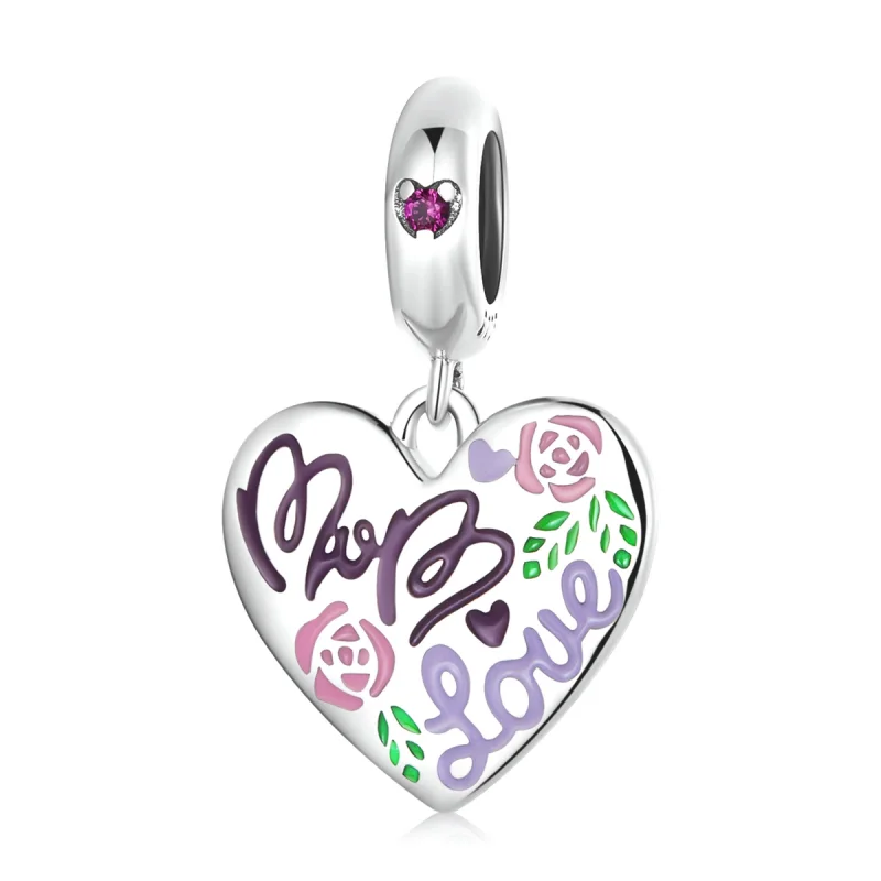 (image for) Pandora Style Mother's Day - Colorful Graffiti Hearts Dangle - BSC594 - Product Image