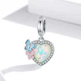 Pandora Style Opal Heart Butterfly Dangle - SCC2101 Pandora Style Opal Heart Butterfly Dangle - SCC2101