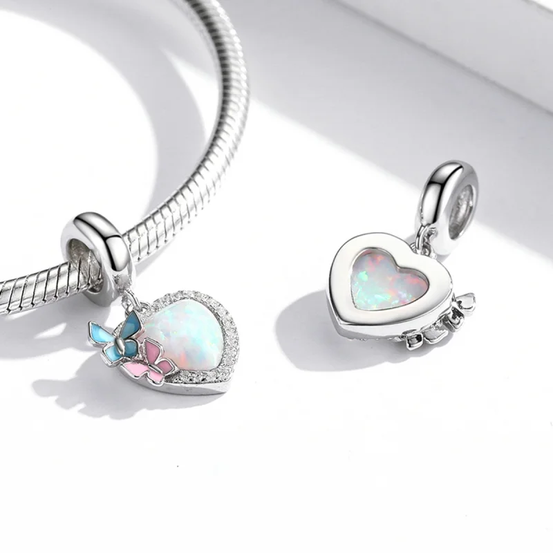 (image for) Pandora Style Opal Heart Butterfly Dangle - SCC2101 - View 4