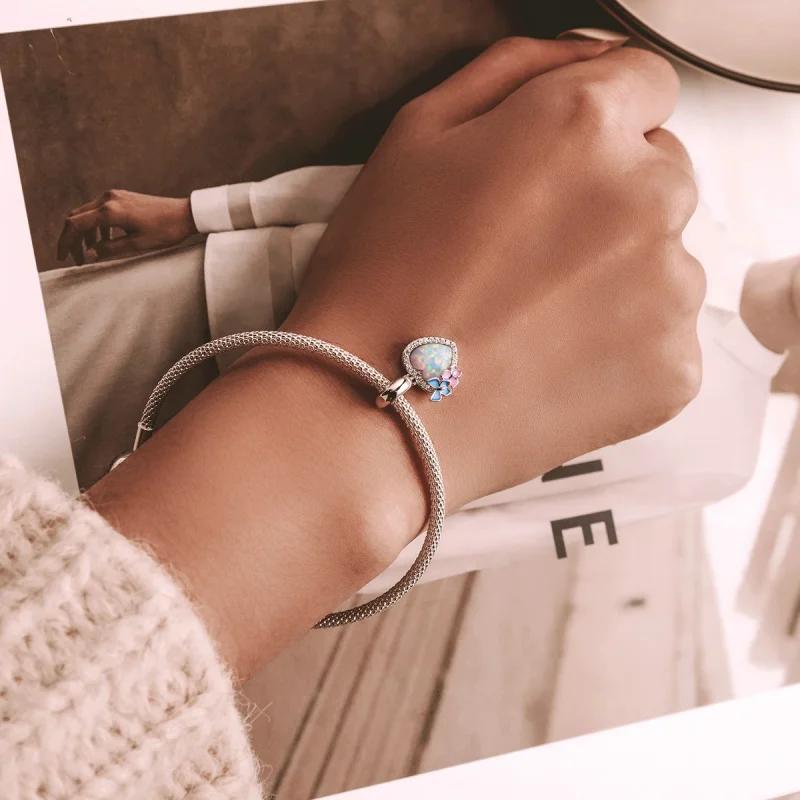 (image for) Pandora Style Opal Heart Butterfly Dangle - SCC2101 - View 5