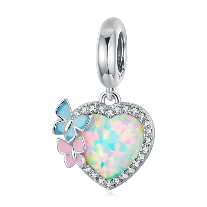 (image for) Pandora Style Opal Heart Butterfly Dangle - SCC2101 - Product Image