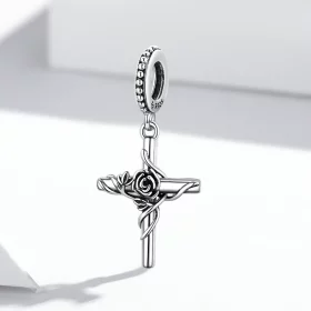 Pandora Style Rose Cross Dangle - BSC526 Pandora Style Rose Cross Dangle - BSC526