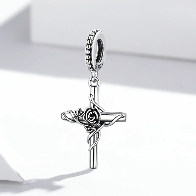 (image for) Pandora Style Rose Cross Dangle - BSC526 - View 2