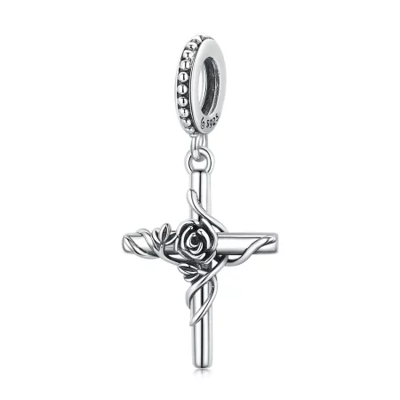 Pandora Style Rose Cross Dangle - BSC526