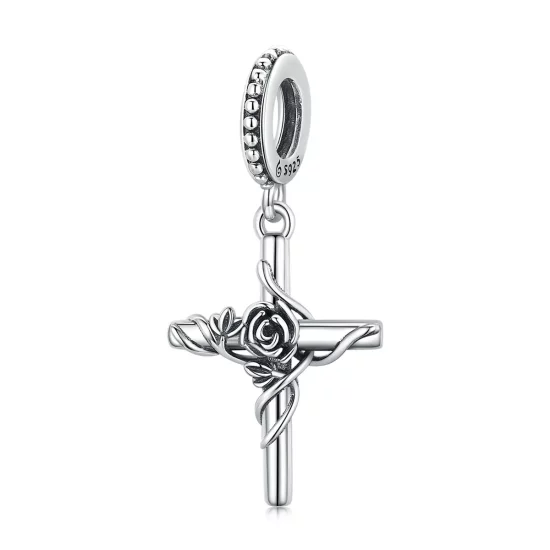 Pandora Style Rose Cross Dangle - BSC526