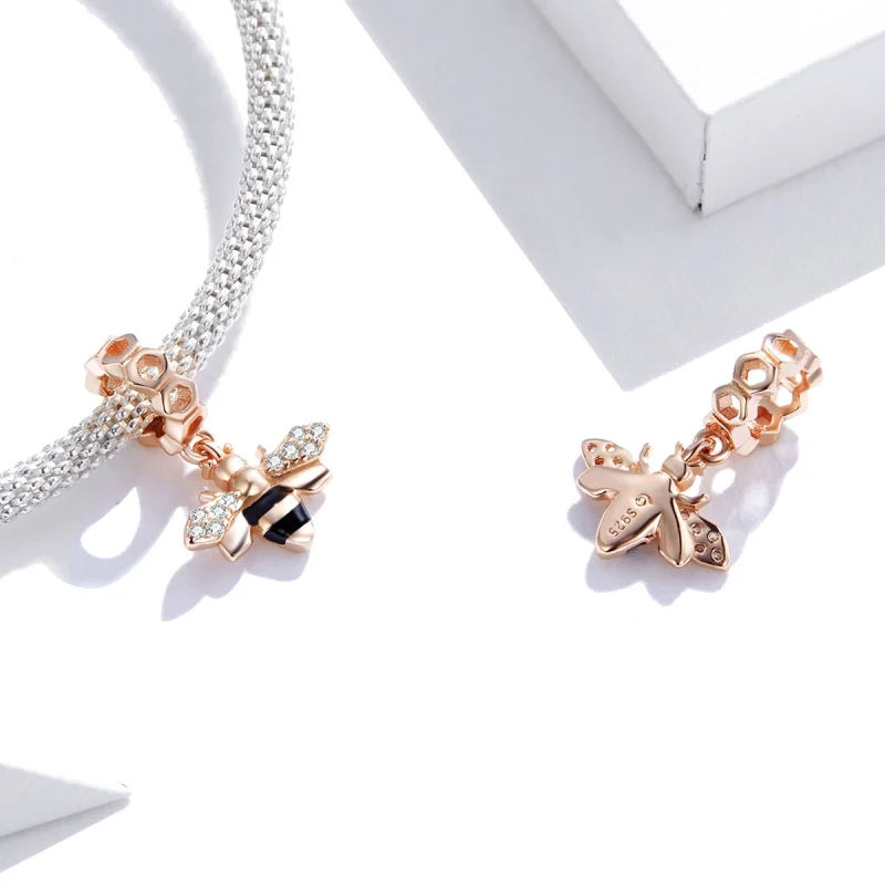 (image for) Pandora Style Rose Gold Little Bee Dangle - BSC370 - View 4
