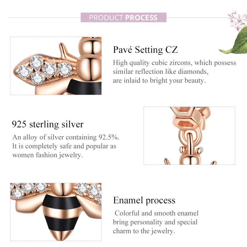 (image for) Pandora Style Rose Gold Little Bee Dangle - BSC370 - View 8