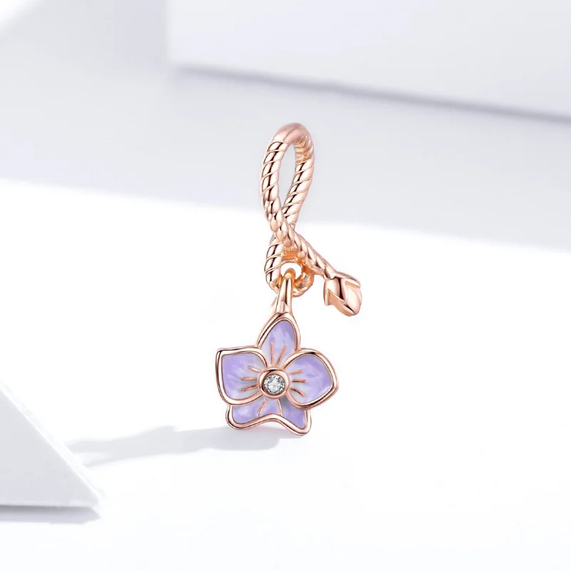 (image for) Pandora Style Rose Gold Orchid Dangle - BSC287 - View 4