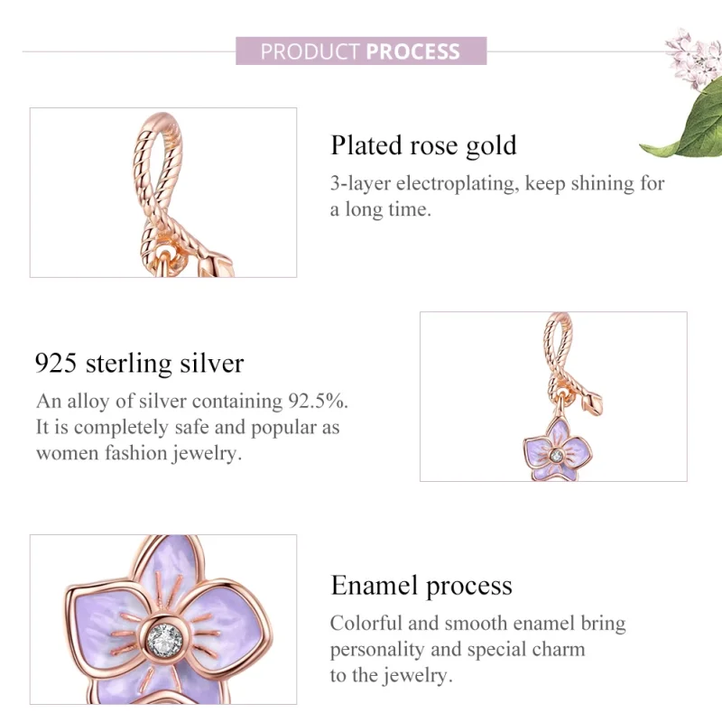 (image for) Pandora Style Rose Gold Orchid Dangle - BSC287 - View 8