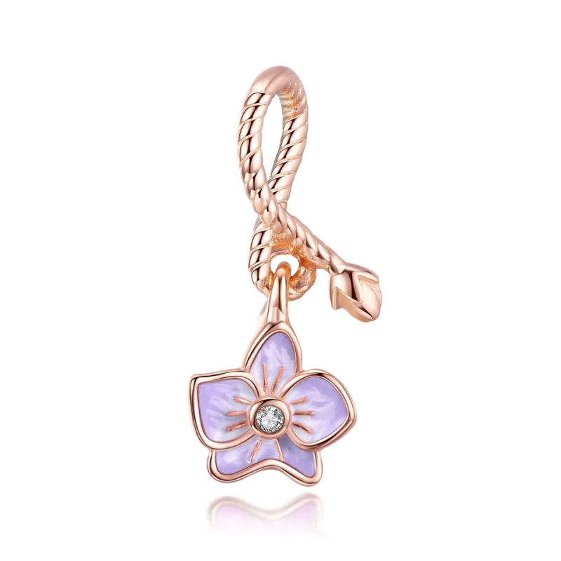 (image for) Pandora Style Rose Gold Orchid Dangle - BSC287 - Product Image