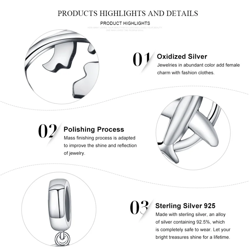 (image for) Pandora Style Silver A Dream of Traveling Around Dangle - SCC242 - View 6