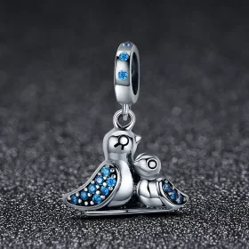 Pandora Style Silver Baby Bird With Mother Dangle - SCC426 Pandora Style Silver Baby Bird With Mother Dangle - SCC426
