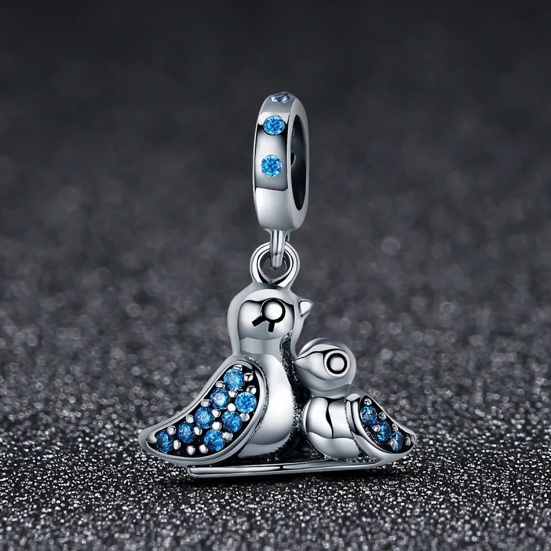 (image for) Pandora Style Silver Baby Bird With Mother Dangle - SCC426 - View 2