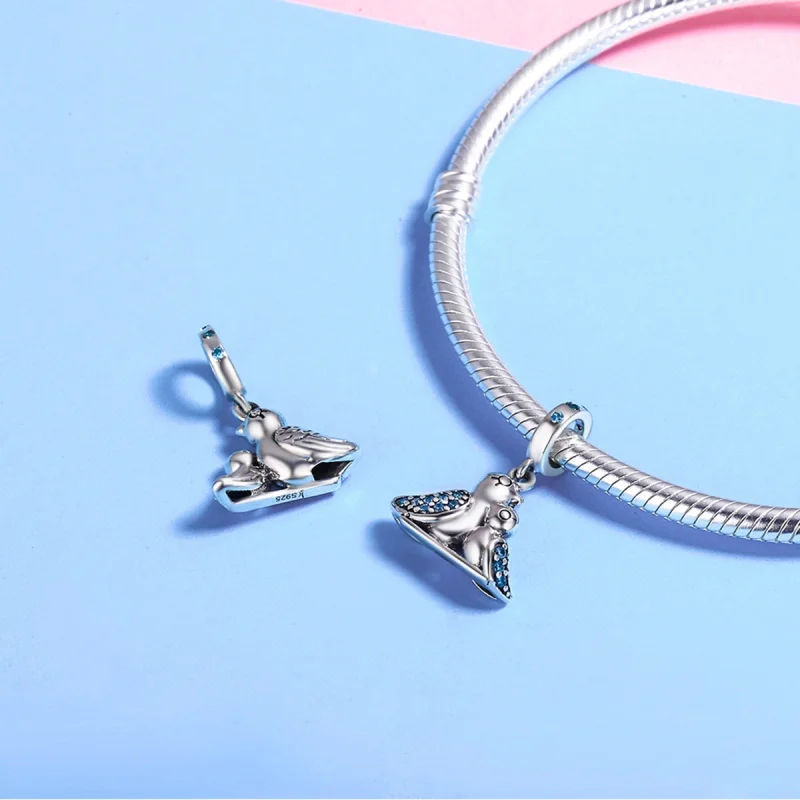 (image for) Pandora Style Silver Baby Bird With Mother Dangle - SCC426 - View 5