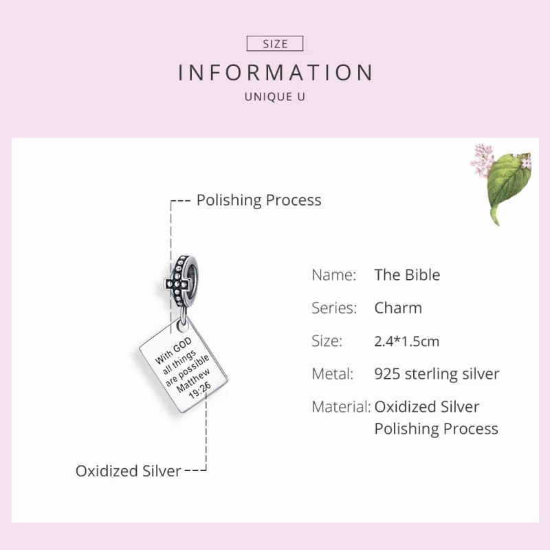 (image for) Pandora Style Silver Bible Dangle - SCC1424 - View 7