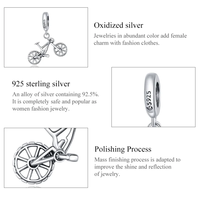 (image for) Pandora Style Silver Bicycle Dangle - BSC384 - View 7