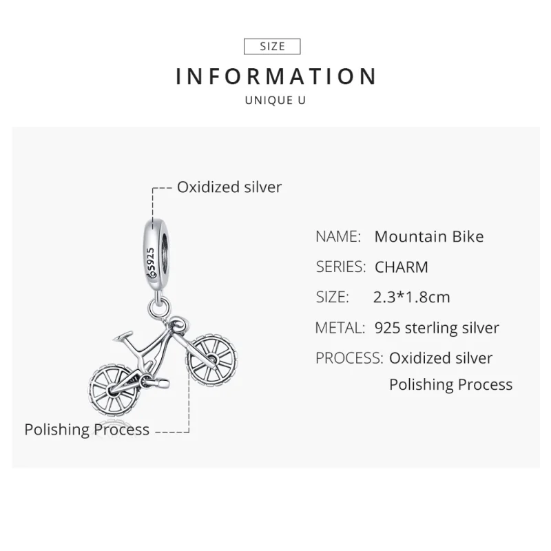 (image for) Pandora Style Silver Bicycle Dangle - BSC384 - View 8