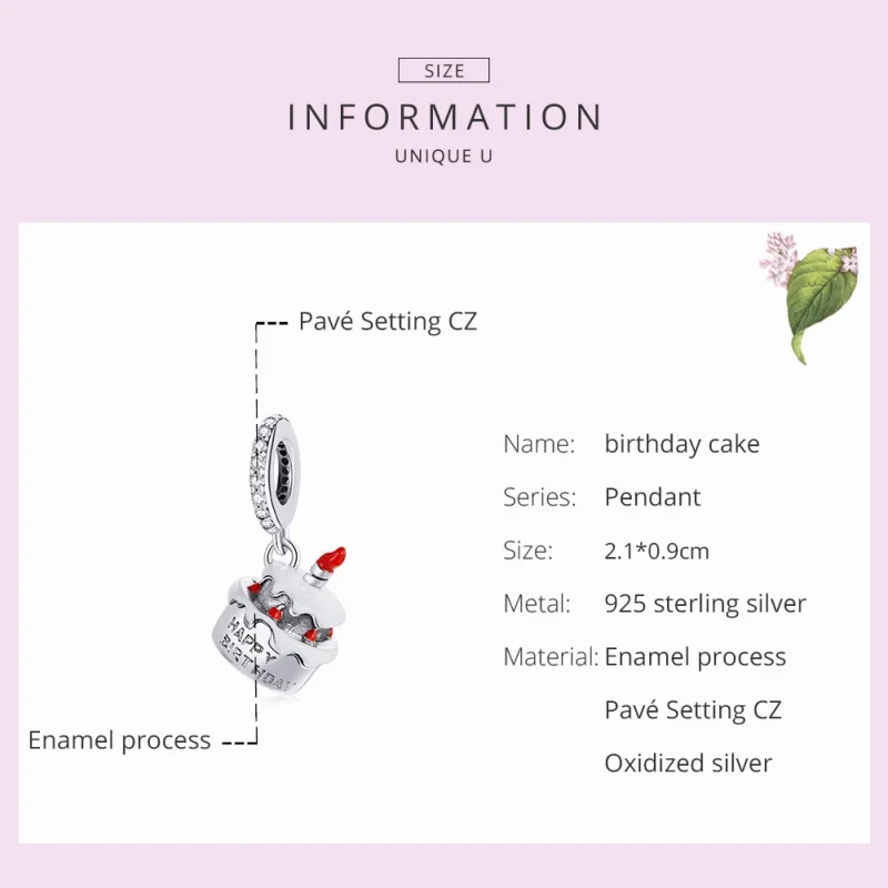 (image for) Pandora Style Silver Birthday Cake Dangle - SCC1848 - View 5