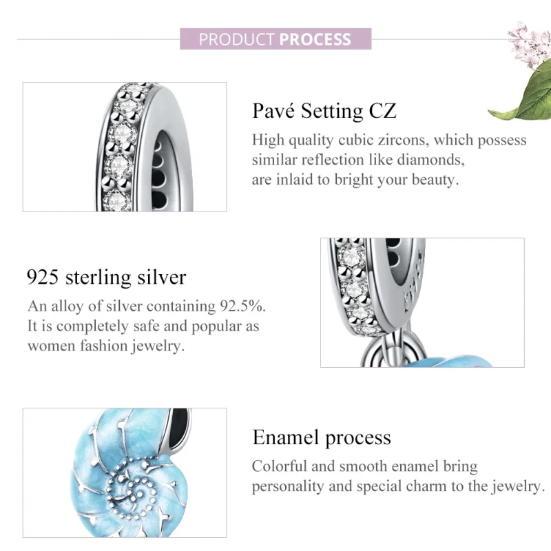 (image for) Pandora Style Silver Blue Conch Dangle - SCC1560 - View 8