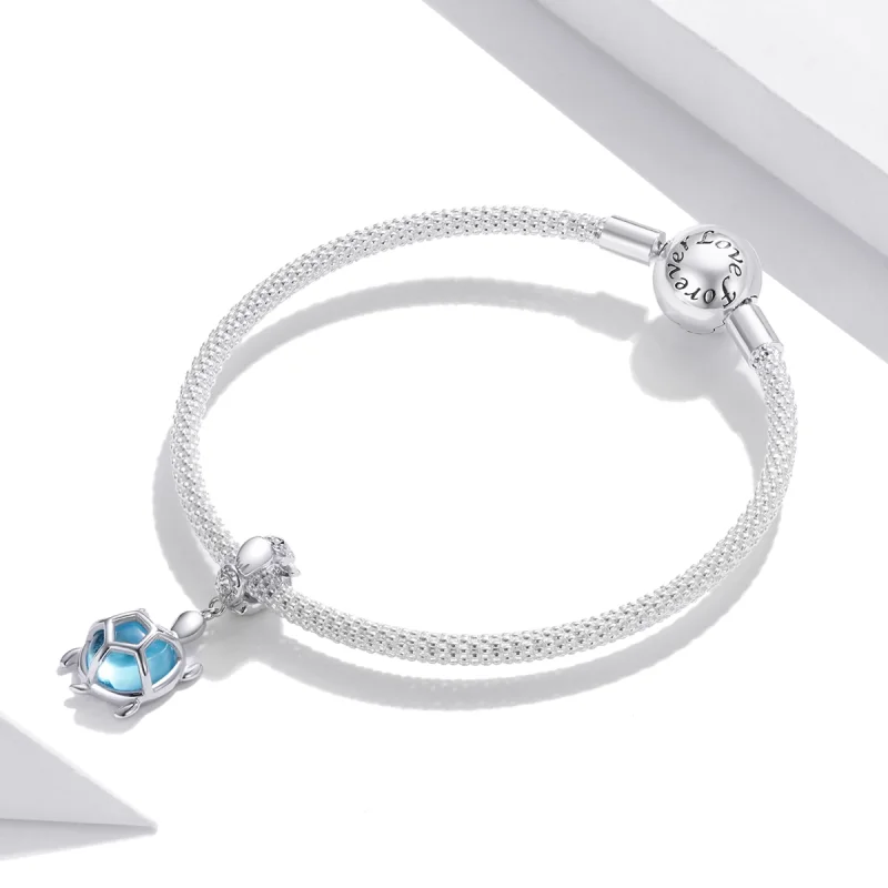 (image for) Pandora Style Silver Blue Murano Glass Turtle Dangle - SCC1804 - View 3