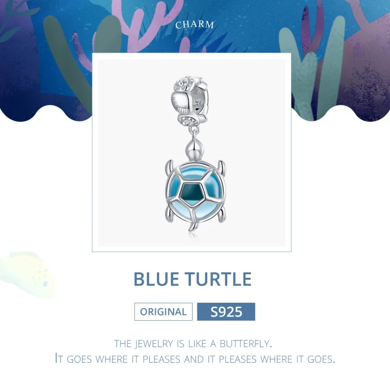 (image for) Pandora Style Silver Blue Murano Glass Turtle Dangle - SCC1804 - View 6