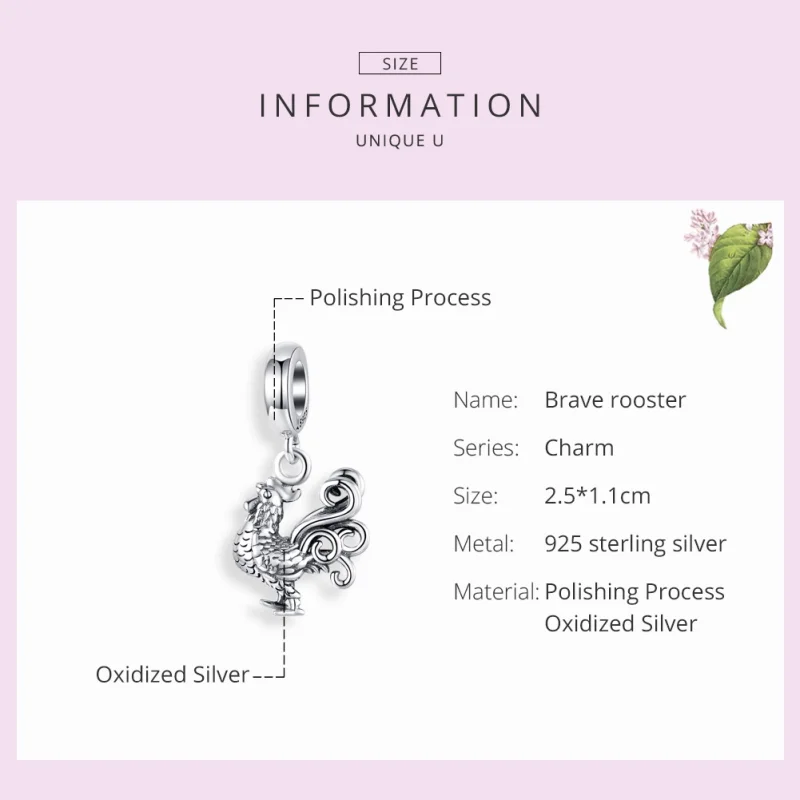 (image for) Pandora Style Silver Brave Rooster Dangle - SCC1337 - View 7