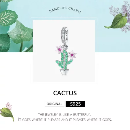 Pandora Style Silver Cactus Dangle - BSC121