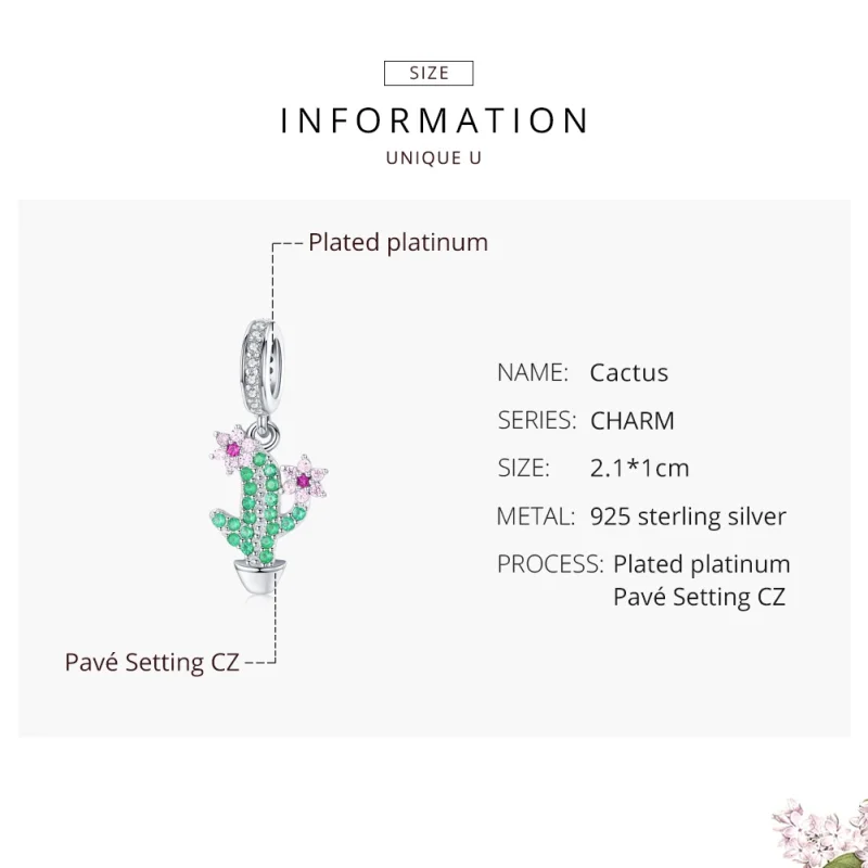 (image for) Pandora Style Silver Cactus Dangle - BSC121 - View 6