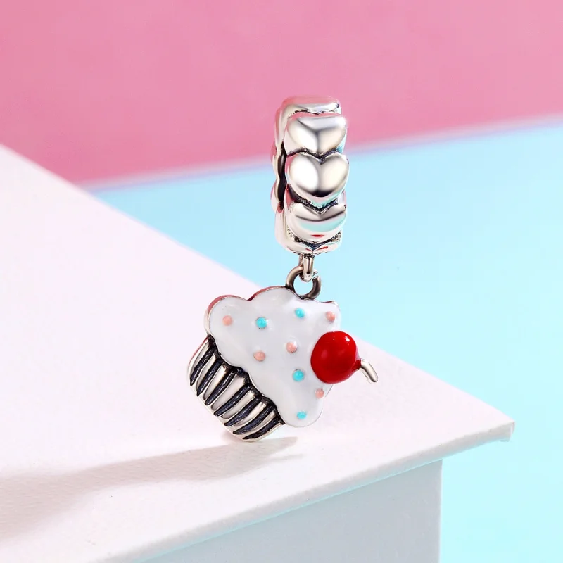 (image for) Pandora Style Silver Cupcakes Dangle - SCC350 - View 3