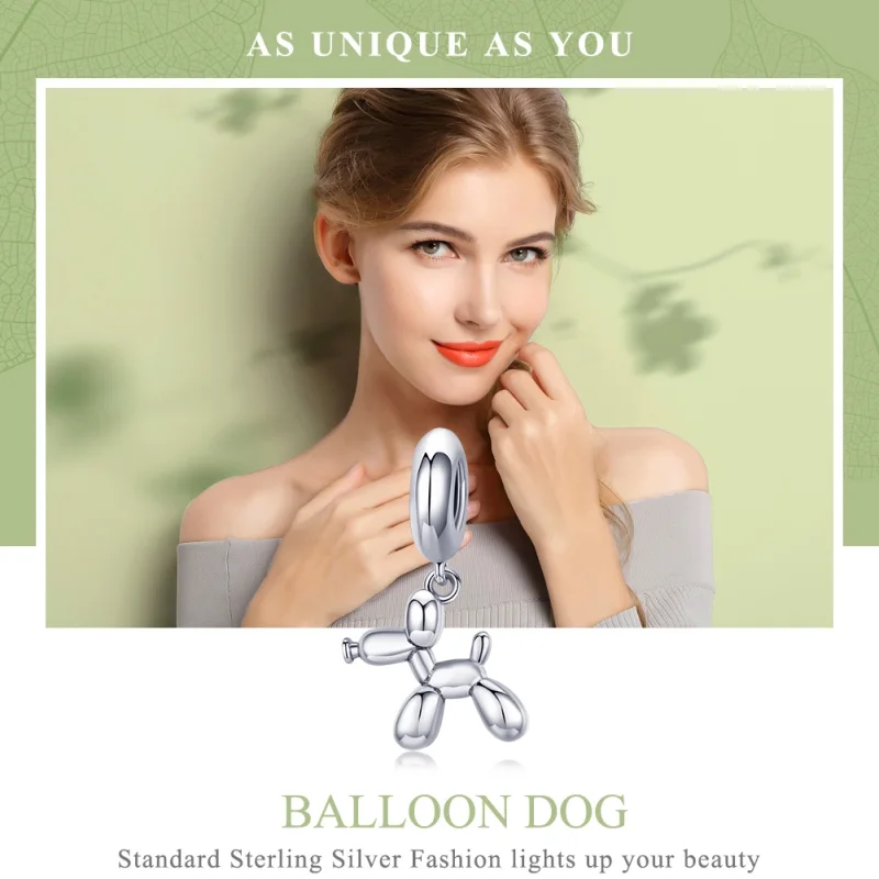 (image for) Pandora Style Silver Cute Balloon Dog Dangle - SCC981 - View 6