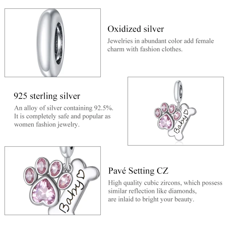 (image for) Pandora Style Silver Cute Dog Paw Dangle - SCC1680 - View 7