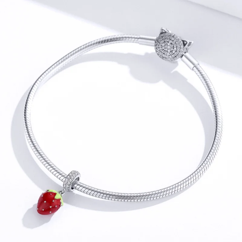 (image for) Pandora Style Silver Cute Strawberry Dangle - SCC1537 - View 2