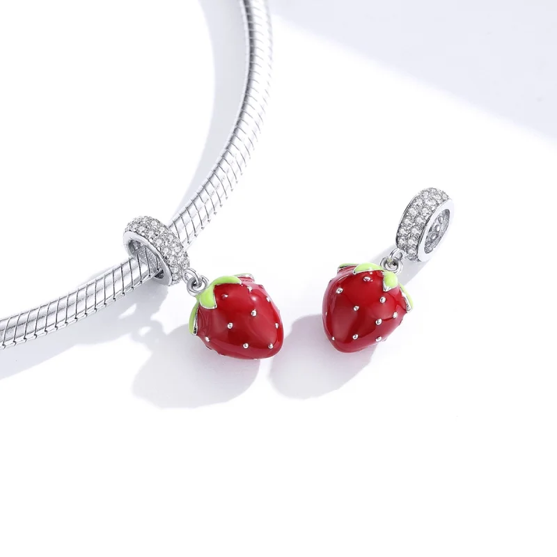 (image for) Pandora Style Silver Cute Strawberry Dangle - SCC1537 - View 4