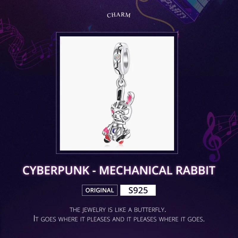 (image for) Pandora Style Silver Cyberpunk - Mechanical Rabbit Dangle - SCC1841 - View 5