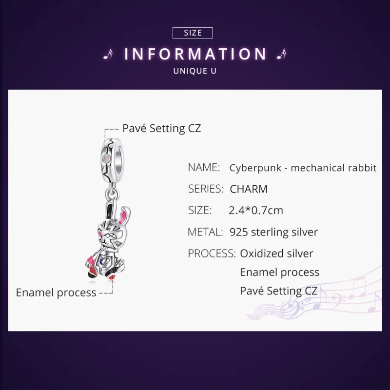 (image for) Pandora Style Silver Cyberpunk - Mechanical Rabbit Dangle - SCC1841 - View 6